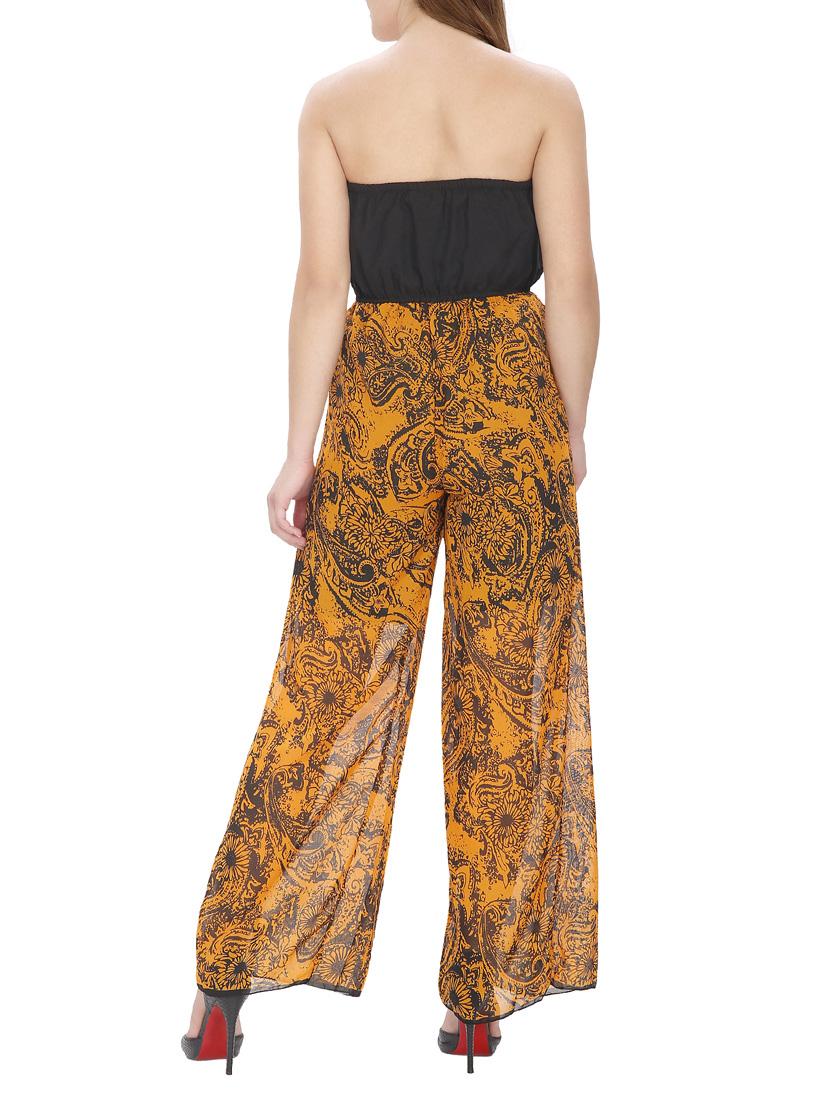 yellow printed polyester full leg jumpsuit - 12448286 - Standard Image - 2