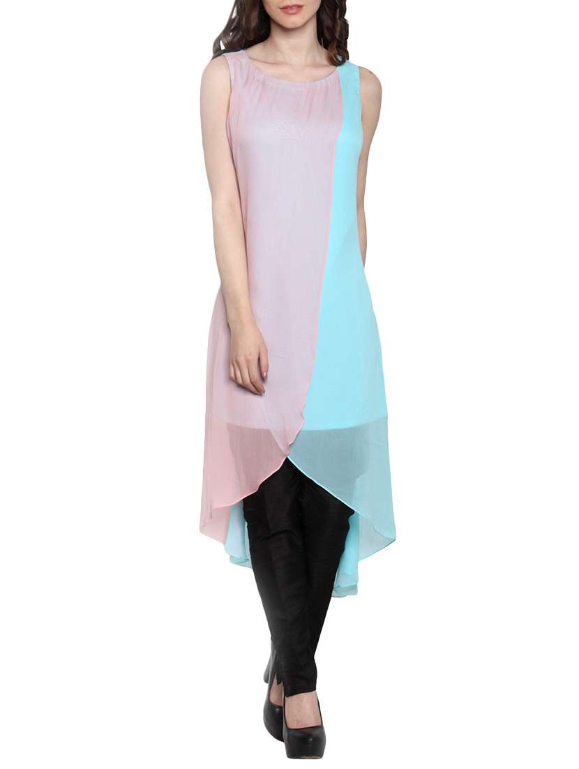 sky blue layered georgette kurta