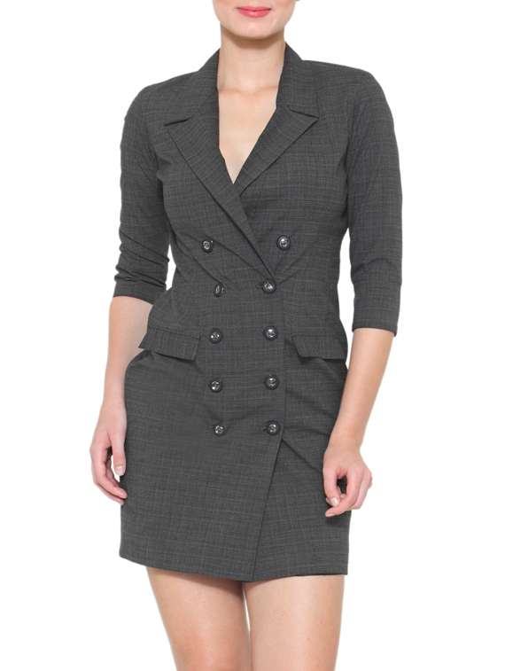 pocket flap checkered coat dress