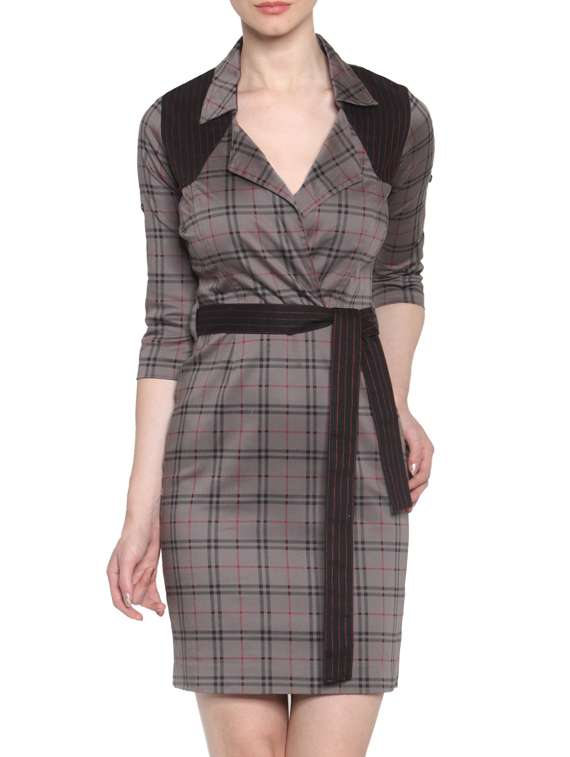 tie knot checkered bodycon dress