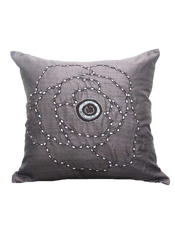 silk brown rose dabka cushion cover