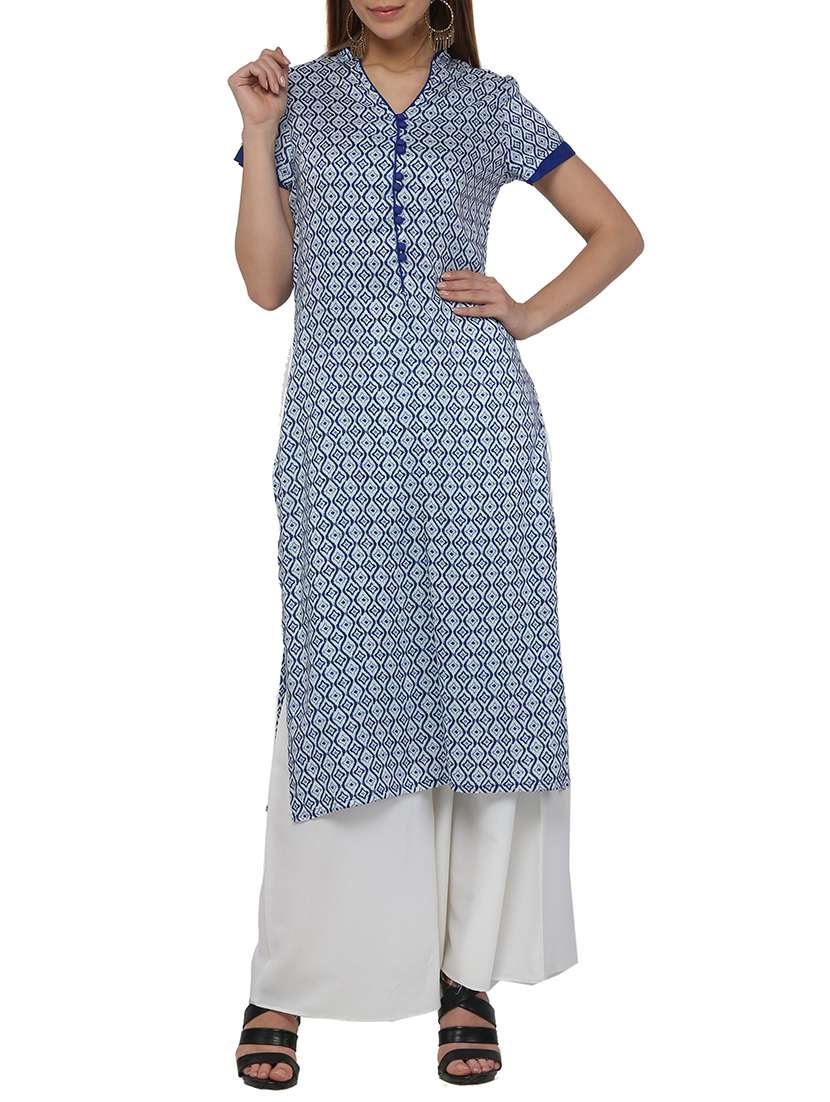 blue cotton straight kurta
