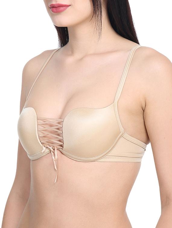 beige cotton plunge bra - 12455828 - Standard Image - 2