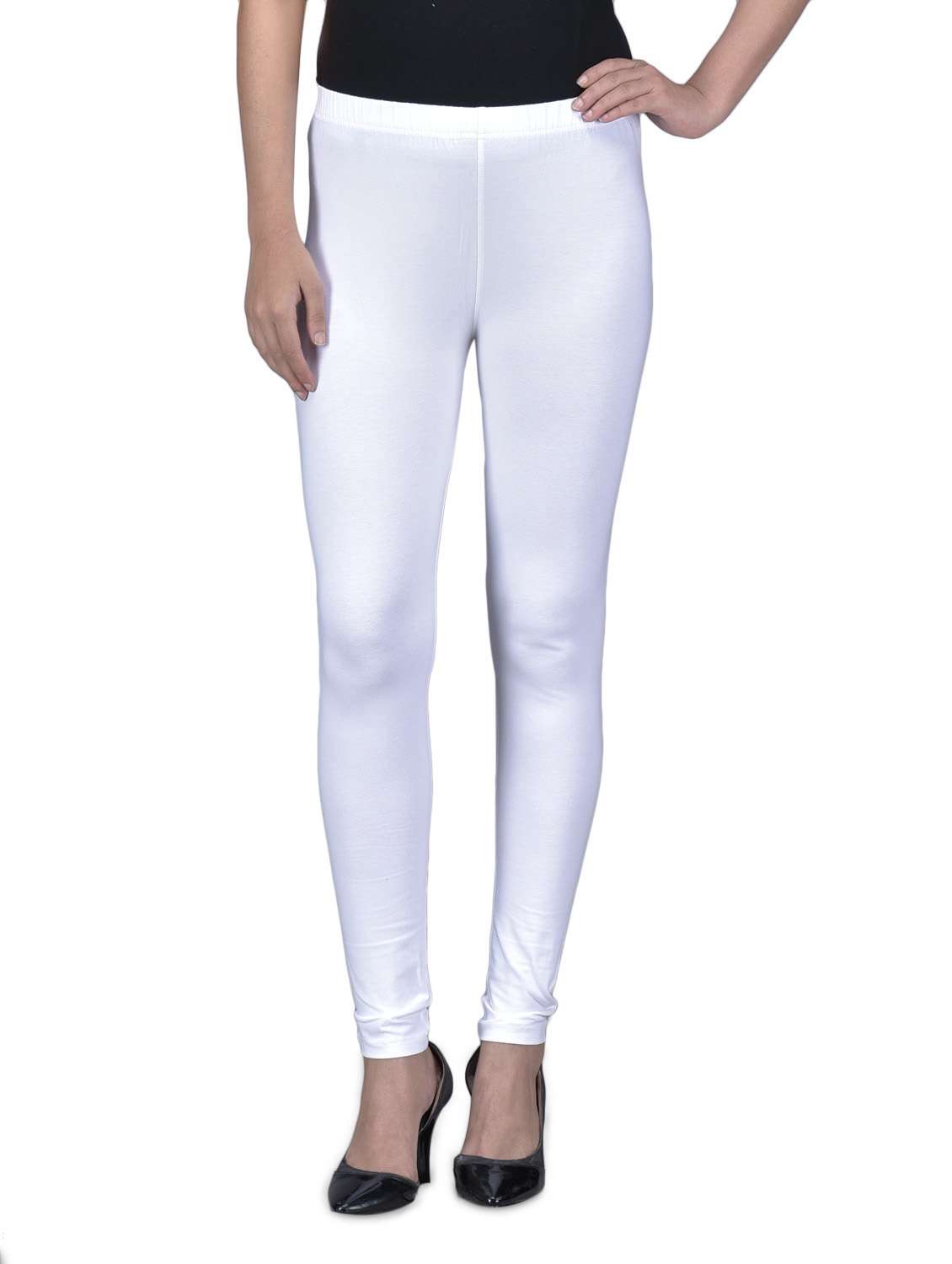 white plain cotton spandex  leggings
