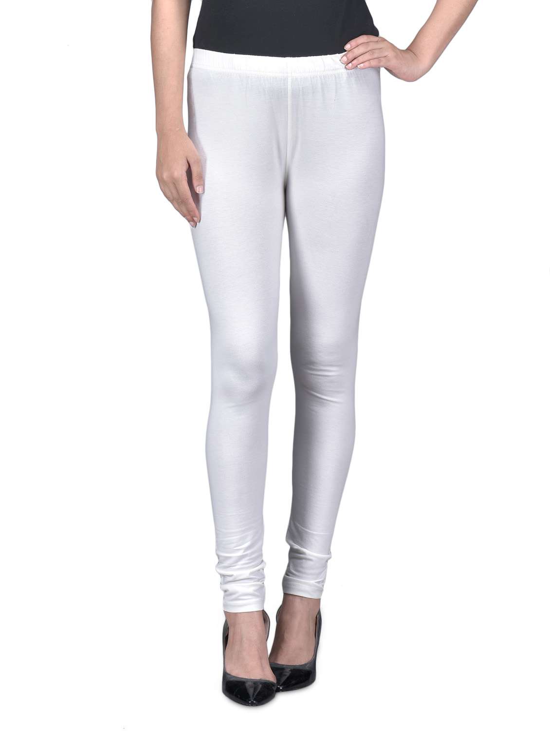 white plain cotton spandex  leggings