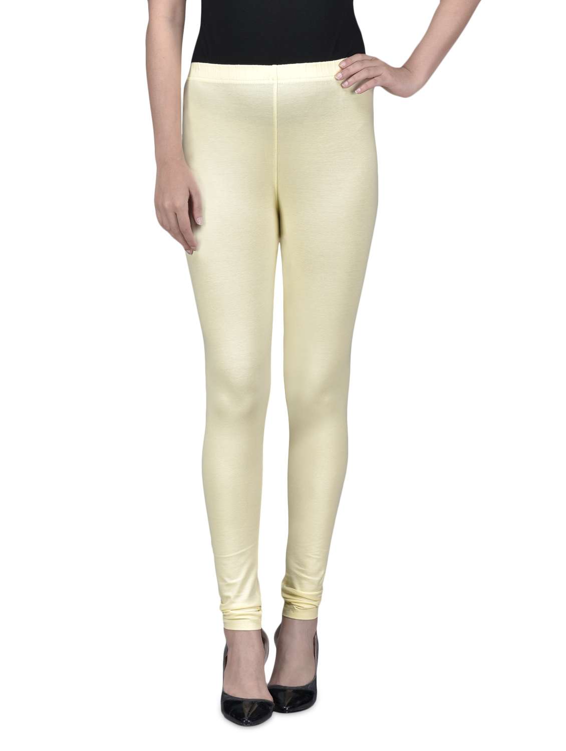 pale yellow cotton spandex knit churidar leggings