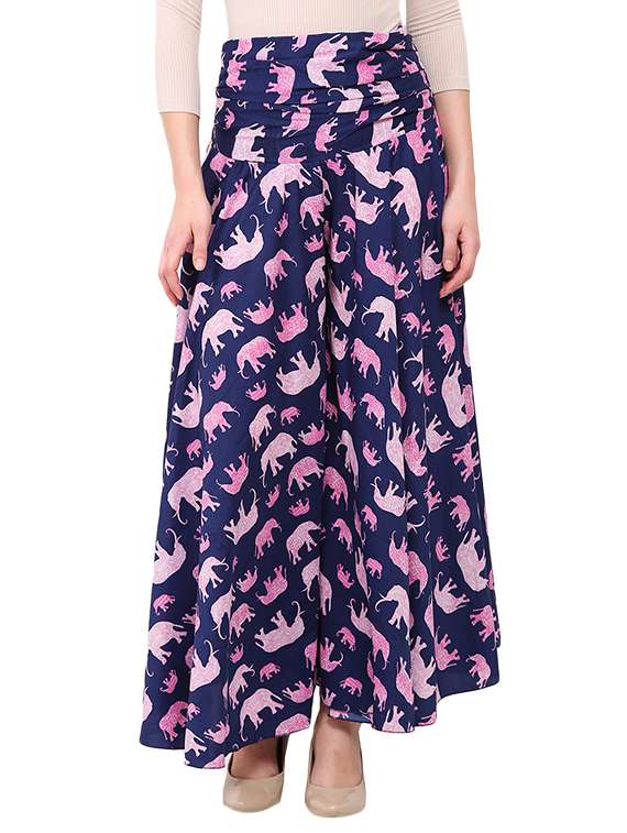 navy blue printed polyester palazzo