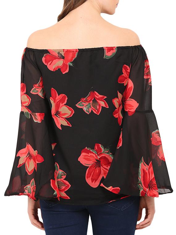 black floral printed georgette top - 12462180 - Standard Image - 2