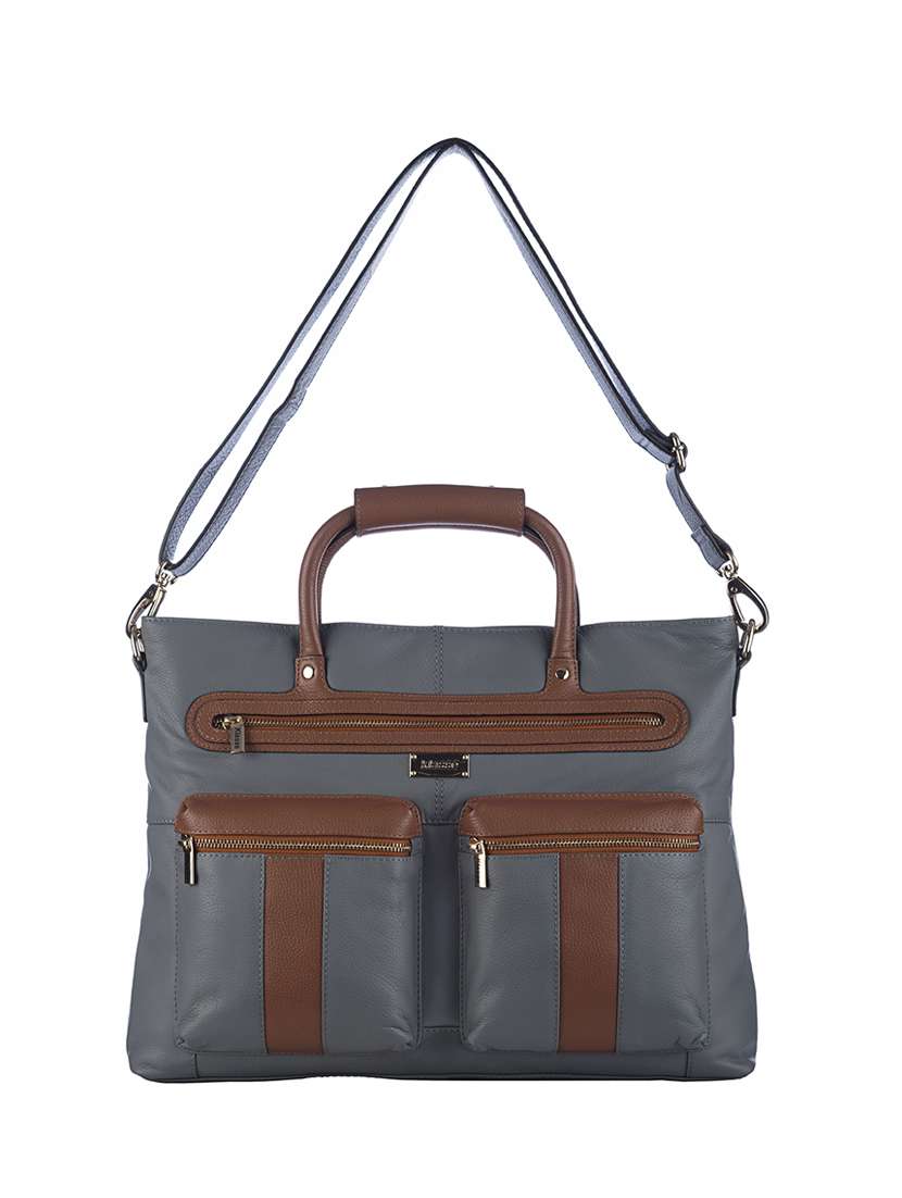 grey leather laptopbag