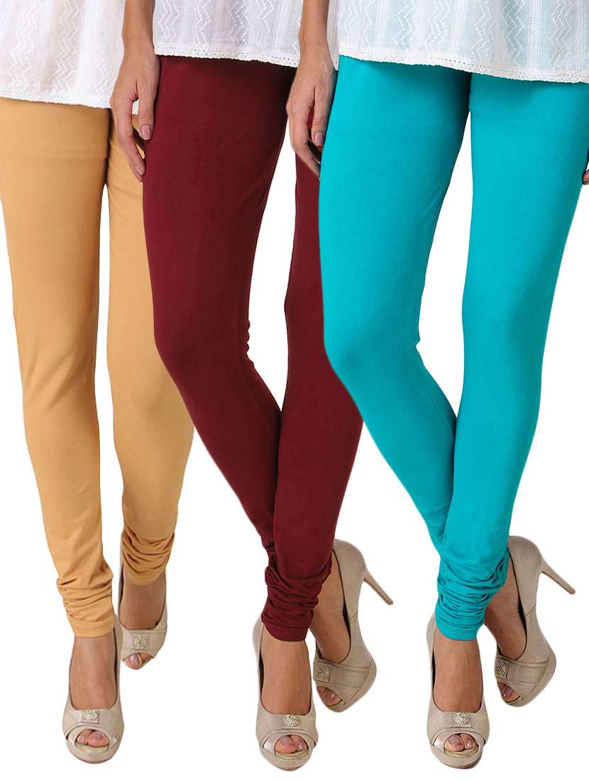 set of 2 multi colored cotton legging