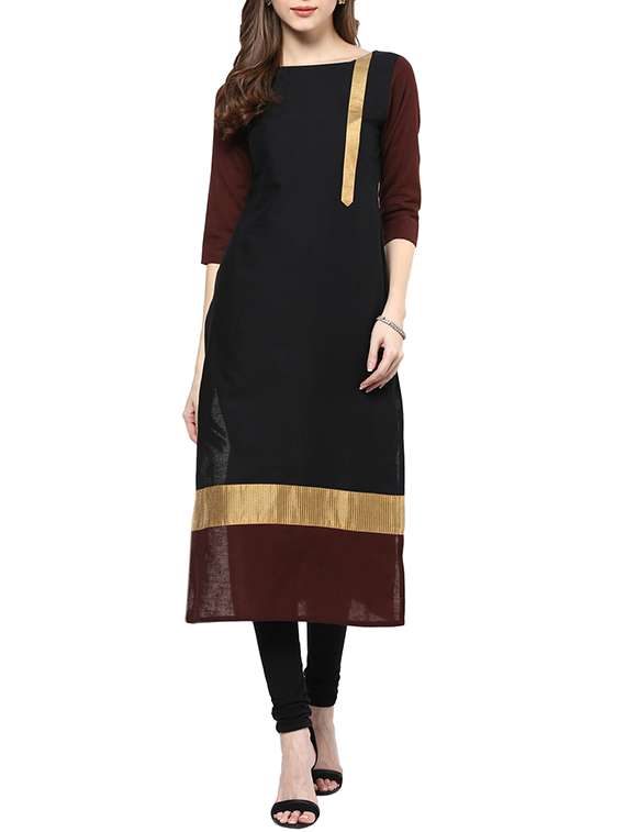 straight color block long kurta