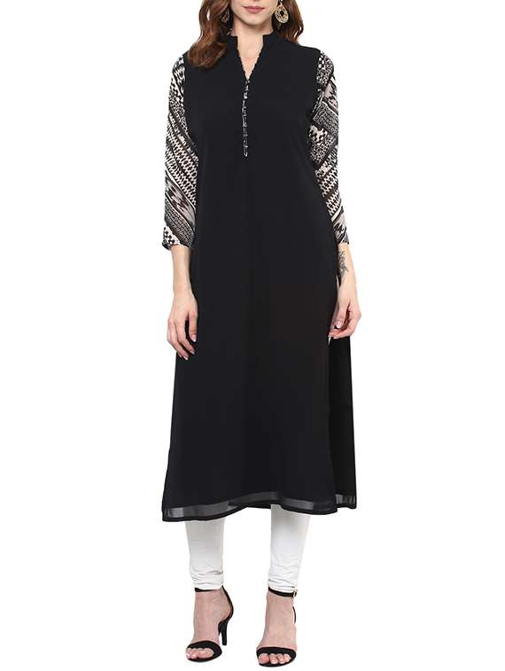 black georgette plain long kurta