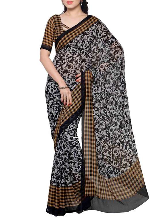 black chiffon printed saree with blouse