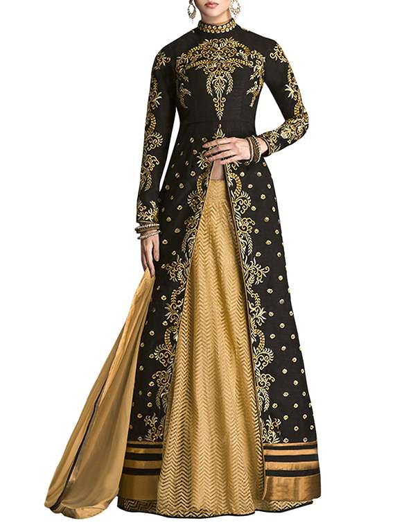 black net flared lehenga