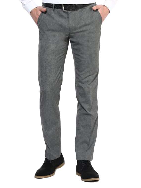 grey polyester flat front trousers formal