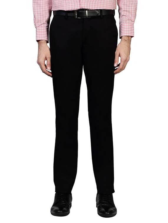 Black Polyester Flat Front Trousers Formal