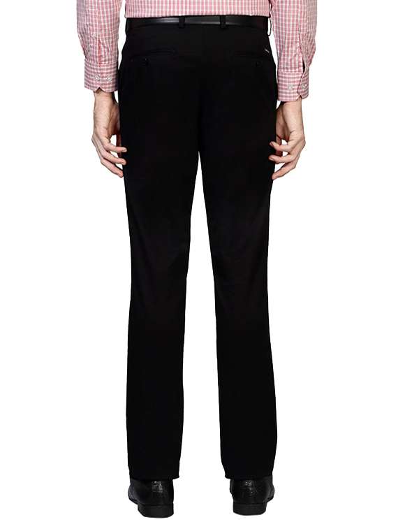 Black Polyester Flat Front Trousers Formal