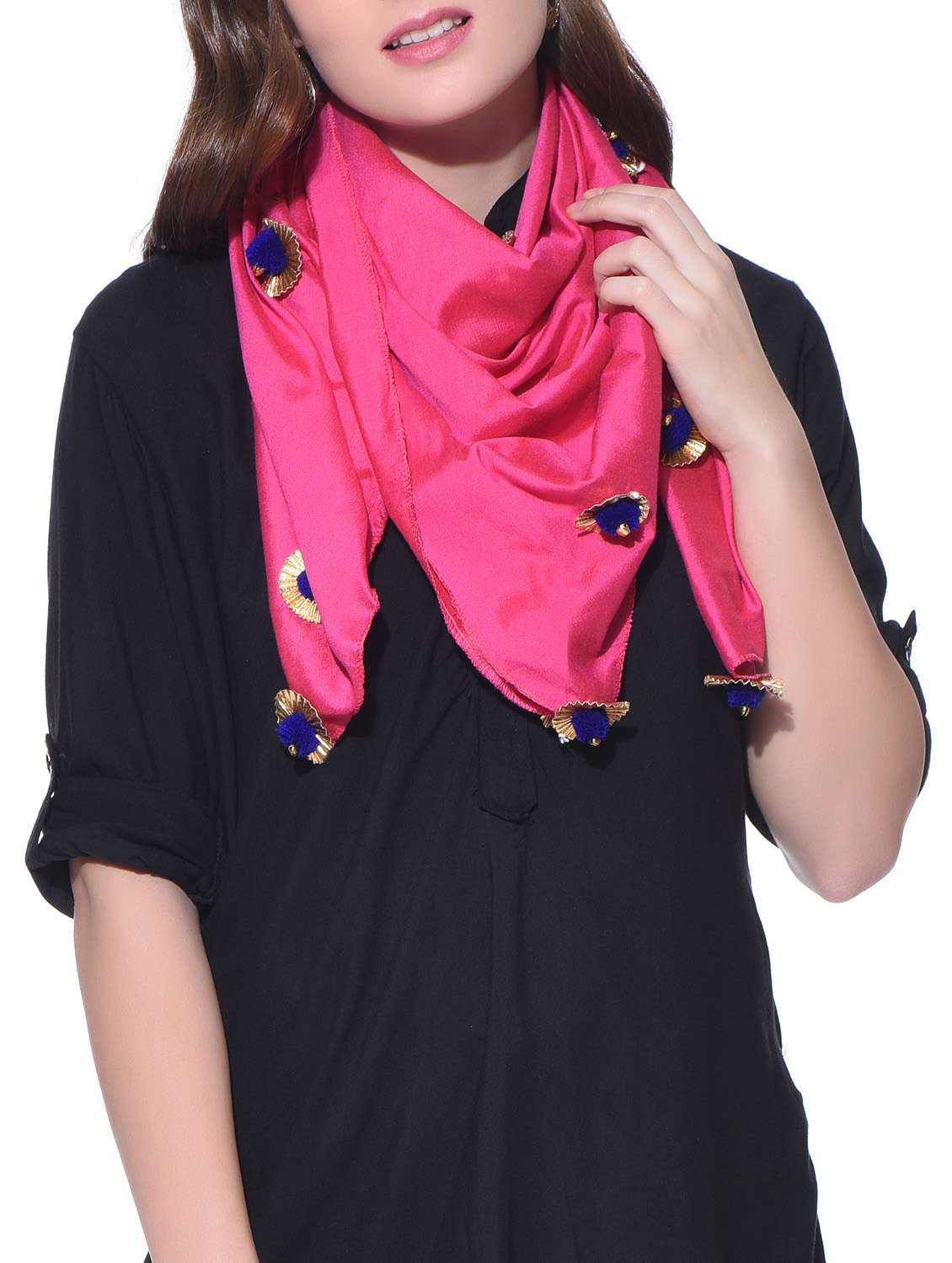 pink embellished chanderi silk scarf