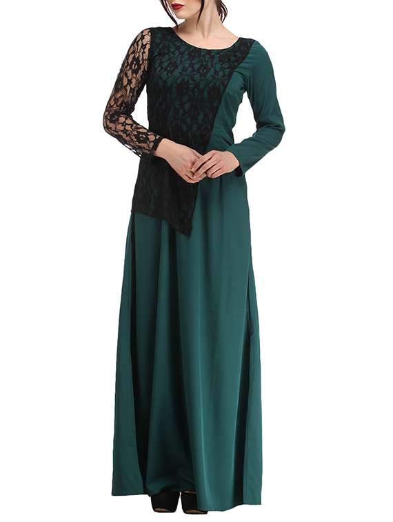 contrast laced panel gown