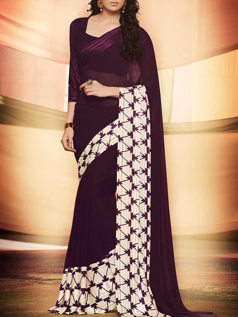 purple printed georgette  saree with blouse