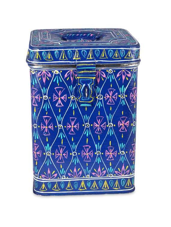 blue painted stainless steel container