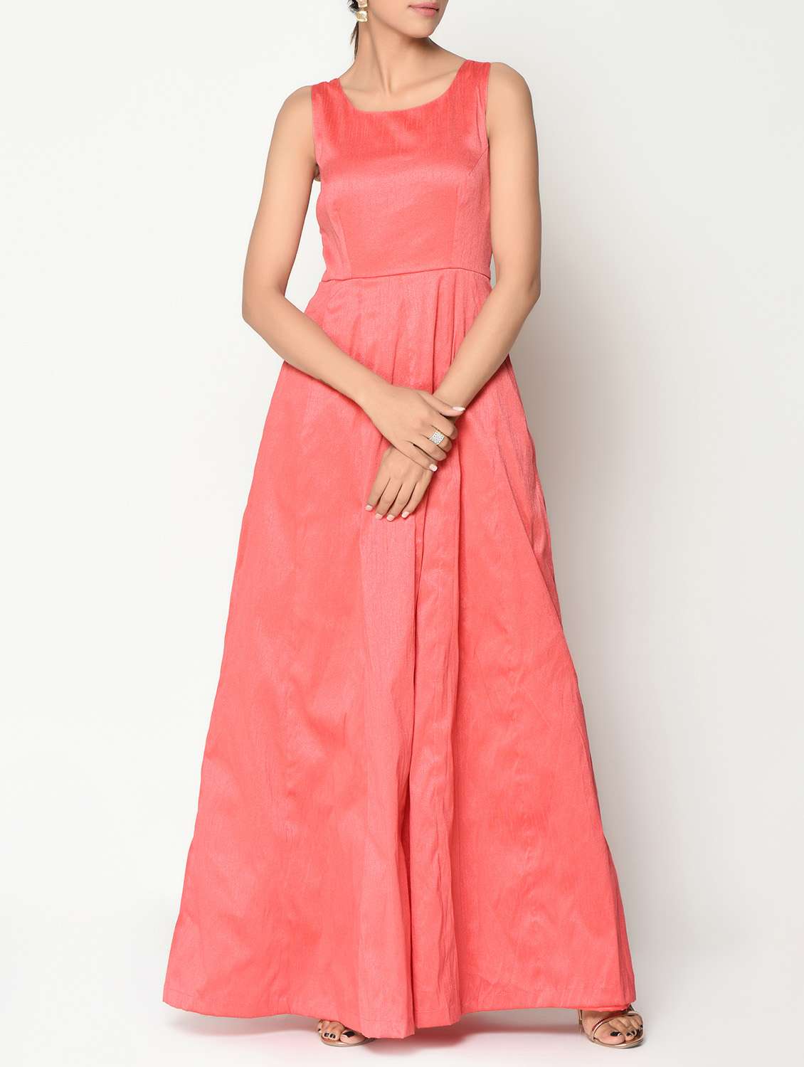 coral pink solid maxi dress