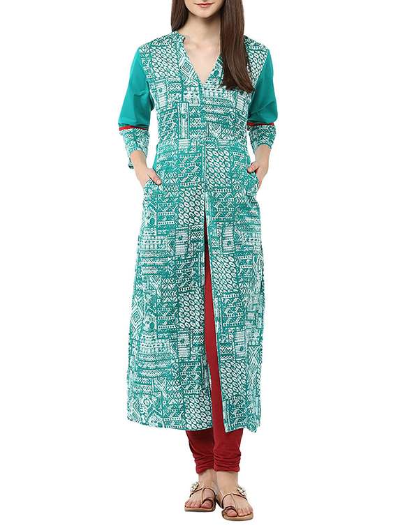 turquoise cotton straight kurta