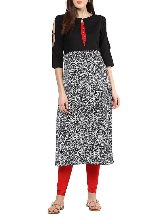 black cotton printed  straight kurta