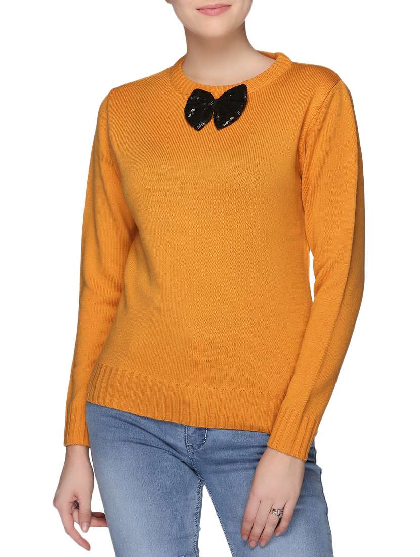 orange sequence acrylic pullover