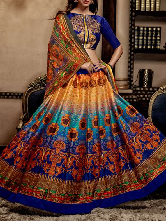 multi colored  art silk flared lehenga