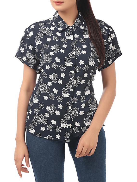 black floral printed viscose shirt - 12518277 - Zoom Image - 0