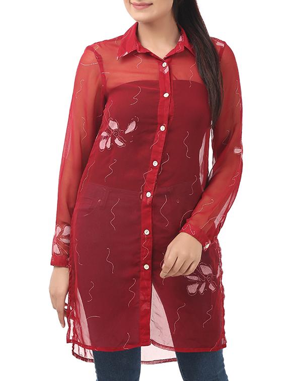 red printed polyester shirt - 12518281 - Zoom Image - 0