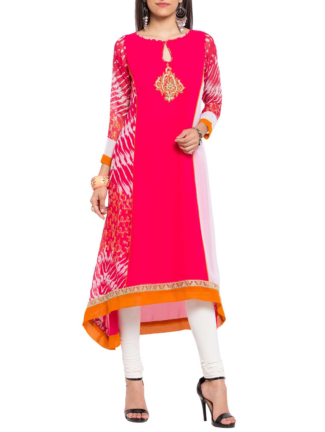 pink georgette high low kurta