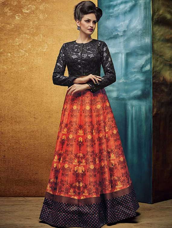 multi colored silk flared lehenga