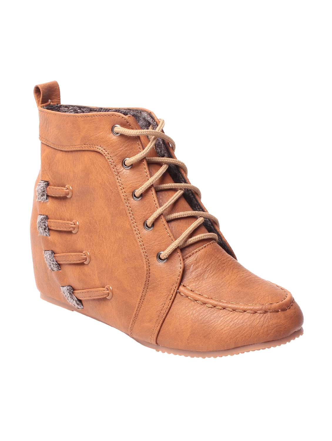 tan  faux leather ankle  boot