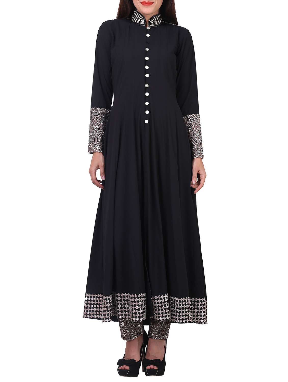 black anarkali stitched suit