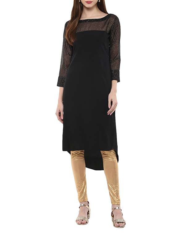 black crepe high-low kurta