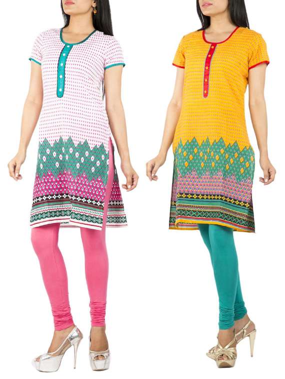 multi colored cotton set of 2  kurta