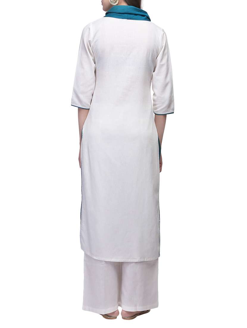cream cotton straight kurta - 12555135 -  Standard Image - 2