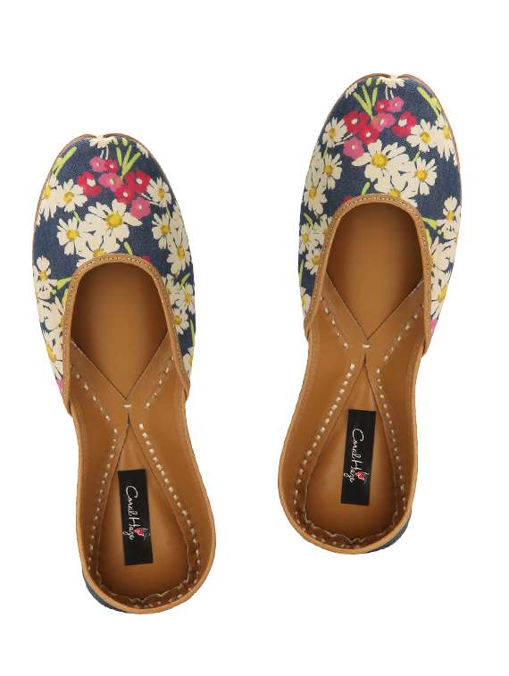 navy blue floral print mojaris