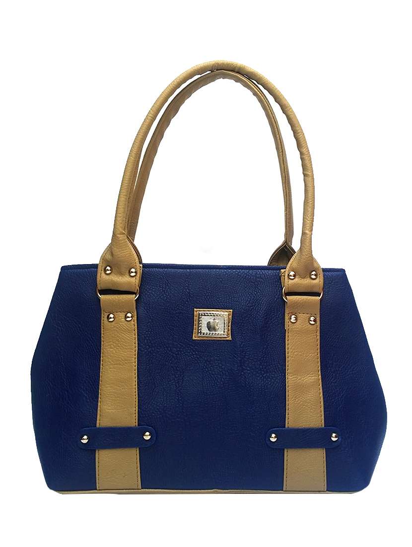blue leatherette handbag