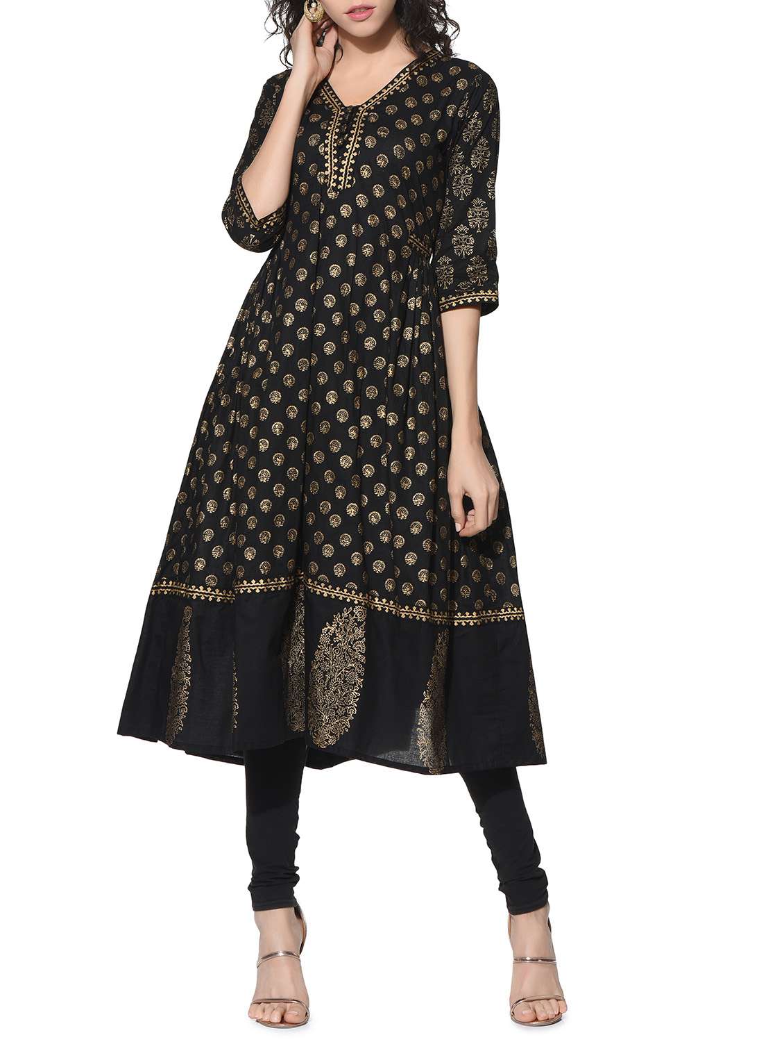 block print pleated kurta