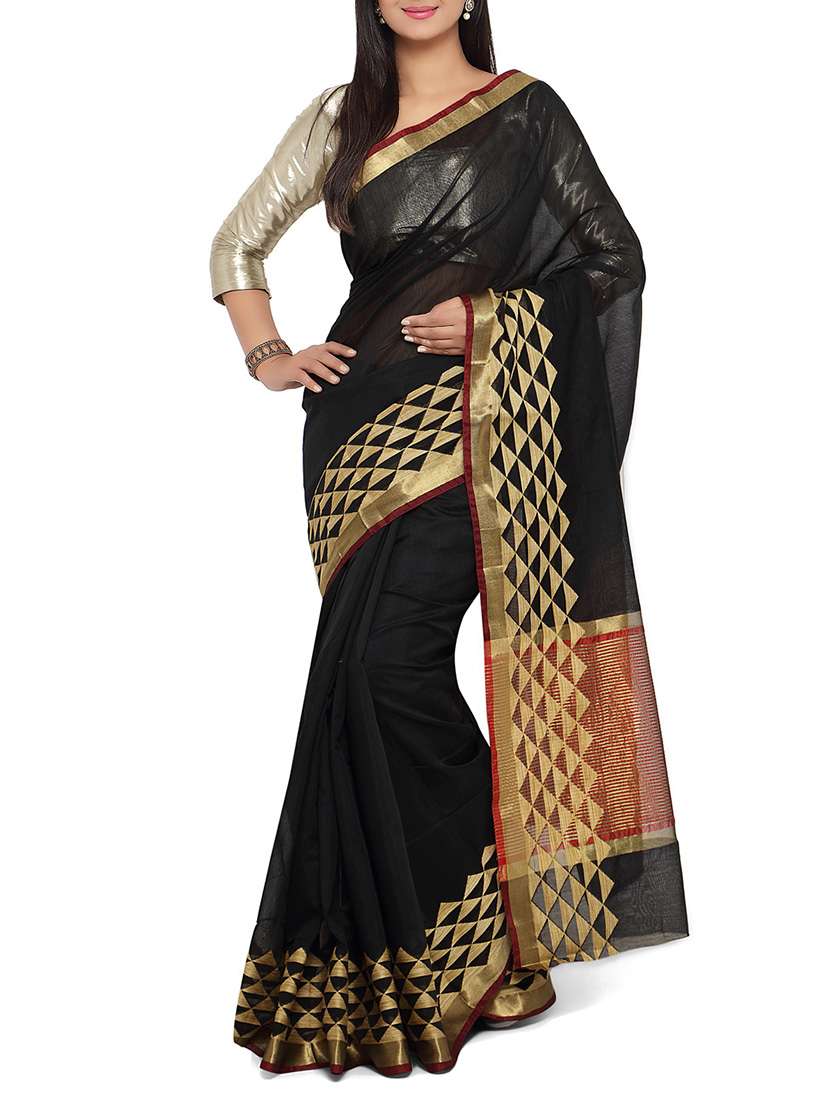 black jacquard tant saree with blouse