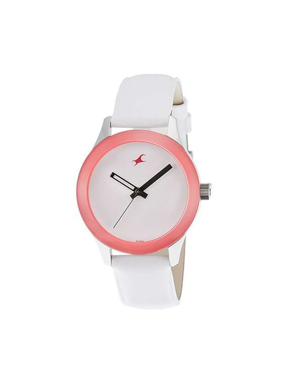 fastrack monochrome analog white dial women's watch - 6078sl01