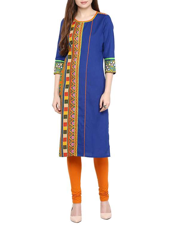 blue cotton straight kurta