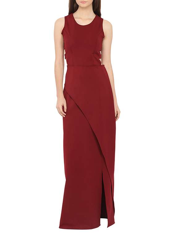 red polyester gown dress