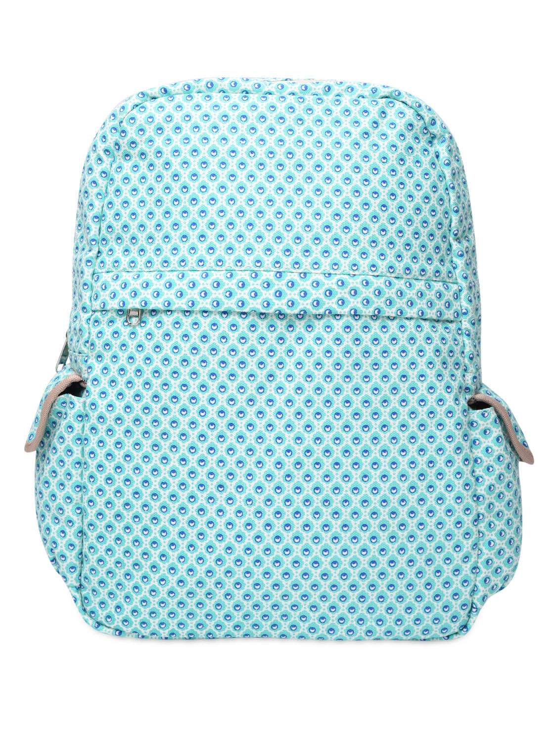 green cotton canvas printed backpack