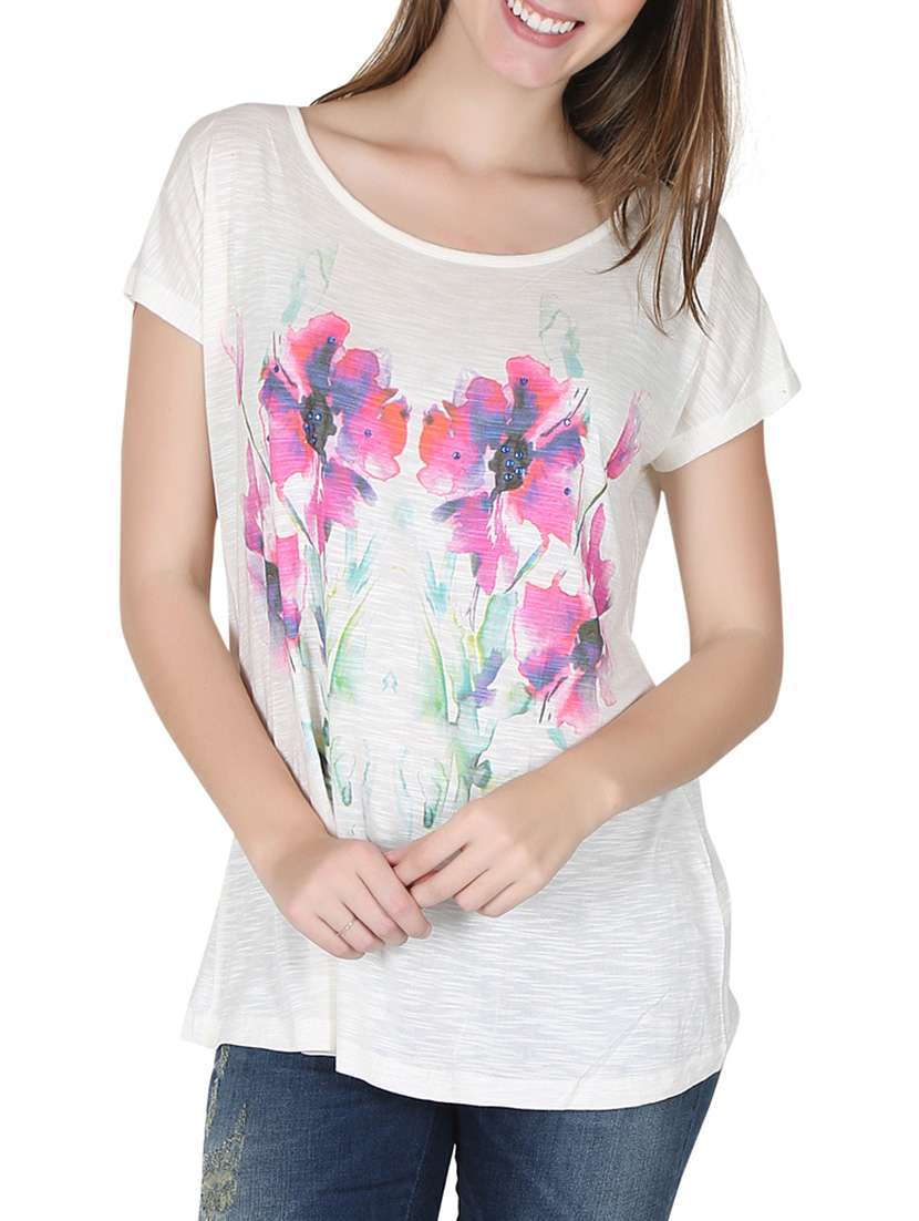 white printed viscose tee