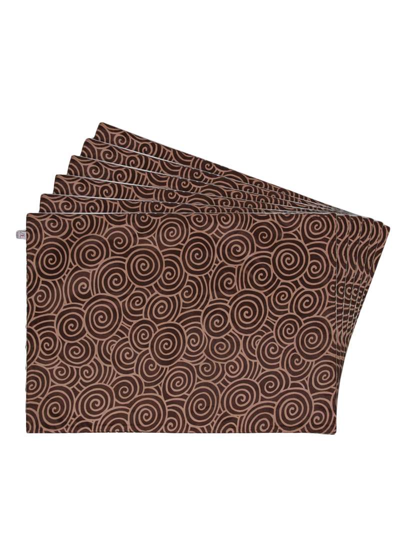 brown printed reversible placemats for dining table - unique designs both sides - set of 6