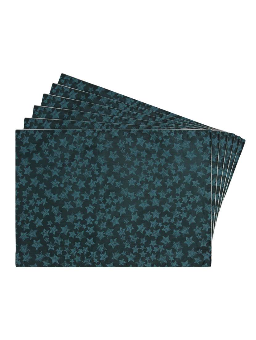 green printed reversible placemats for dining table - unique designs both sides - set of 6